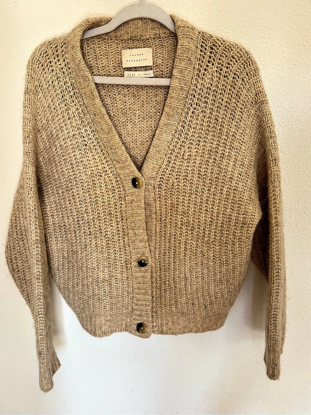 Lauren Manoogian Shaker Cardigan Alpaca Brown Small